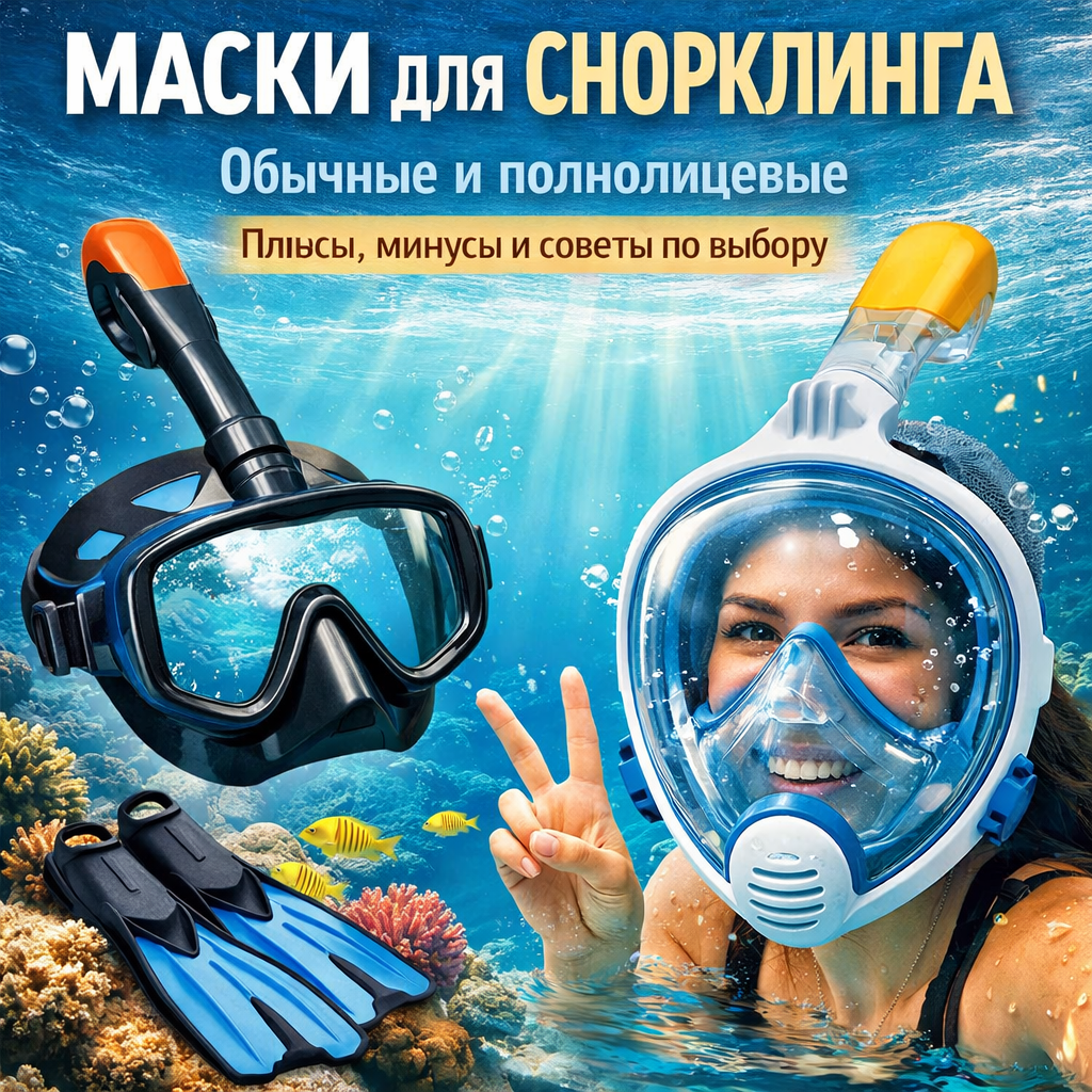 Маски для снорклинга: обычные и полнолицевые – плюсы, минусы и советы по выбору