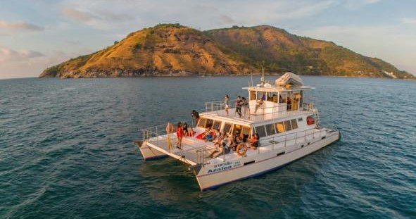 Coral Island + Sunset on a Sailing Catamaran
